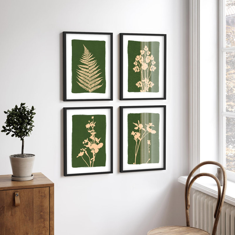 «Botanical Silhouette Artwork Green and Beige Nature Decor», 4 pièces, Or, H 20 po x l 16 po