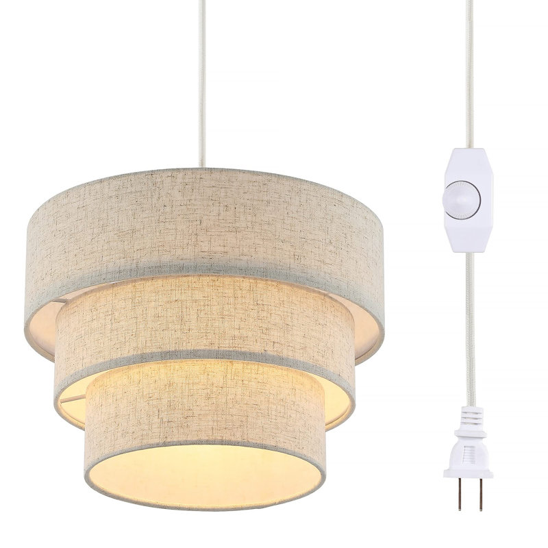 Luminaire suspendu tambour 1 lumière Daivon, Beige
