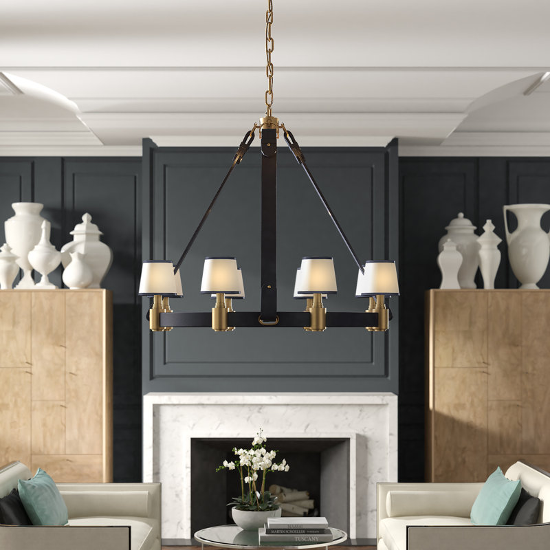Ralph Lauren Riley 8 Light Large Chandelier, Polished Nickel/Chocolate Leather