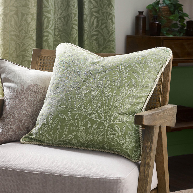 Acorn Tonal Floral Square Throw Pillow Cover, Green