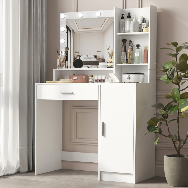Bureau de coiffeuse avec miroir et lumière, Blanc