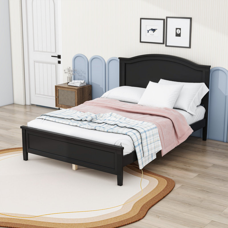 Platform Bed with Headboard, Black, Full