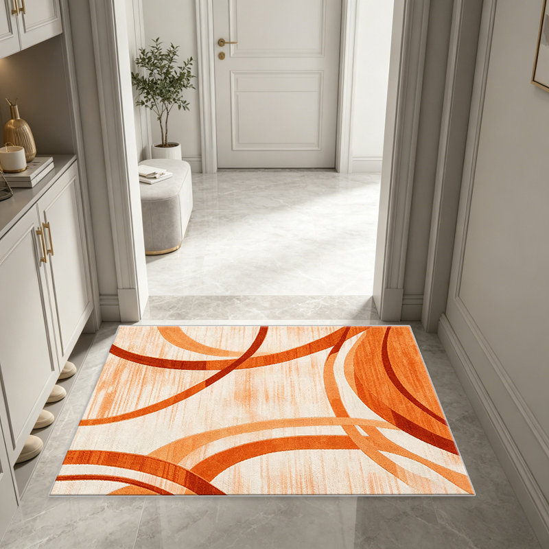 Orange and White Abstract Swirl carpet-easy to clean, machine-washable, soft and comfortable; suitable for door mats, kitchens, living rooms, bedrooms, corridors, and laundry areas. Easy to clean, durable carpet for home decoration.