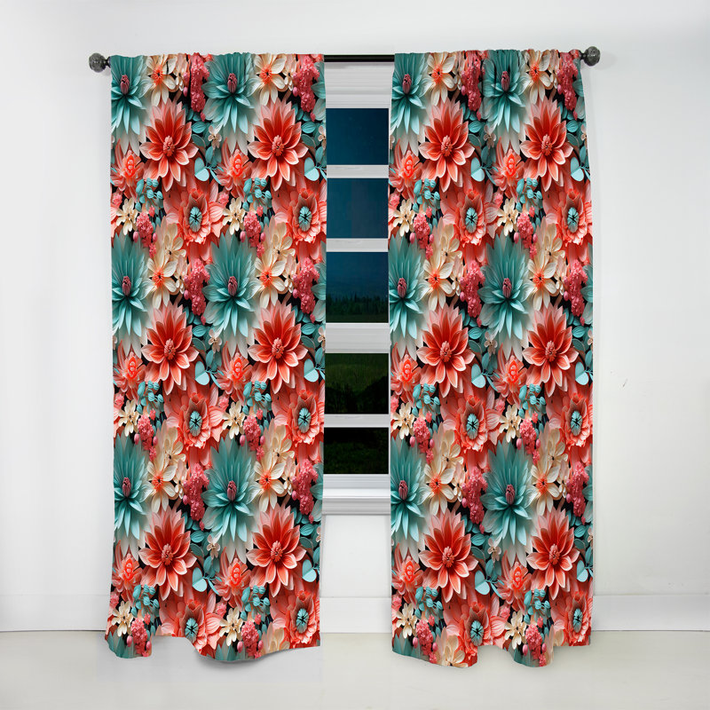 Corail Serenade motif tropical - rideau en velours tropical - obscurcissant - 1 panneau, L 52 po x L 84 po