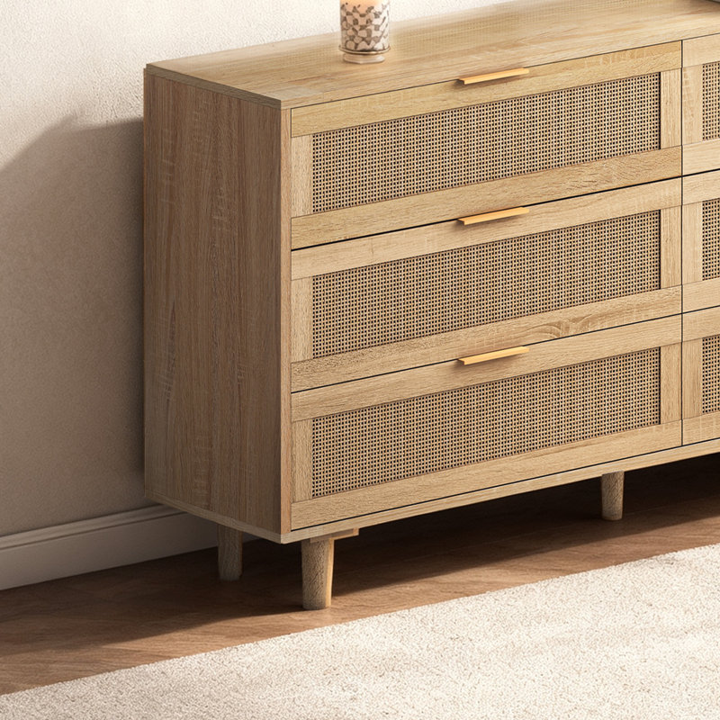 Commode à 6 tiroirs Ayanna, Doré, H 29,53 po x l 51,18 po x P 15,75 po, Natural
