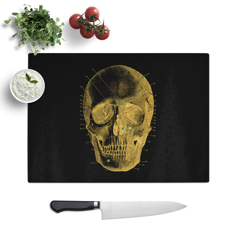 Black Twilight Skull in Gold Chopping Board, 0.4cm H x 28.5cm W x 39cm L