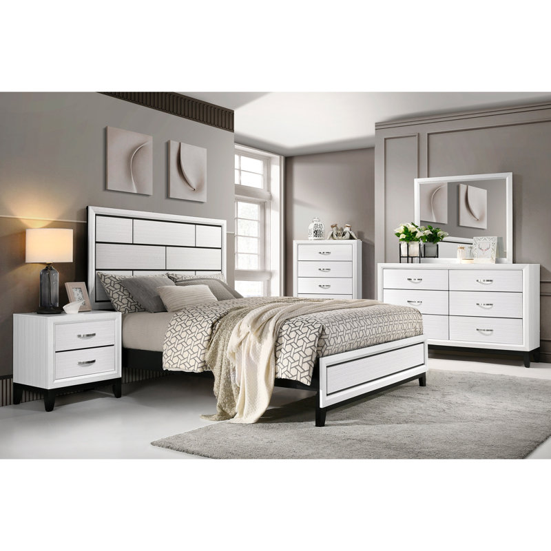 Lit double avec design moderne, finition blanche et ligne noire, lit de mobilier en bois et décoration,, Lit double
