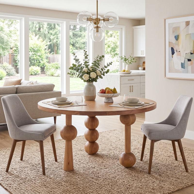 47.2" Modern Sculptural Round Solid Wood Dining Table with Ash Veneer