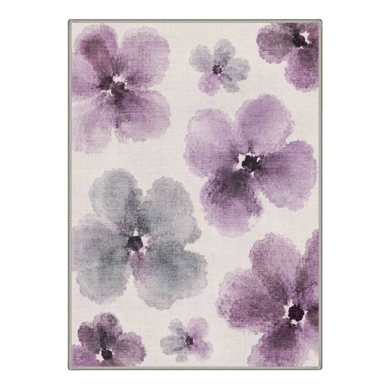 Tapis ivoire / mauve lavable à la machine avec envers antidérapant, Rectangle 8' x 10'