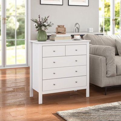 Sainz 5 Drawer Chest of Drawers Wide Modern Dresser for Bedroom White