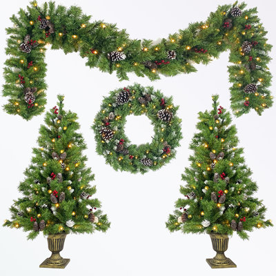 4-Piece Christmas Tree Set with LED Lights