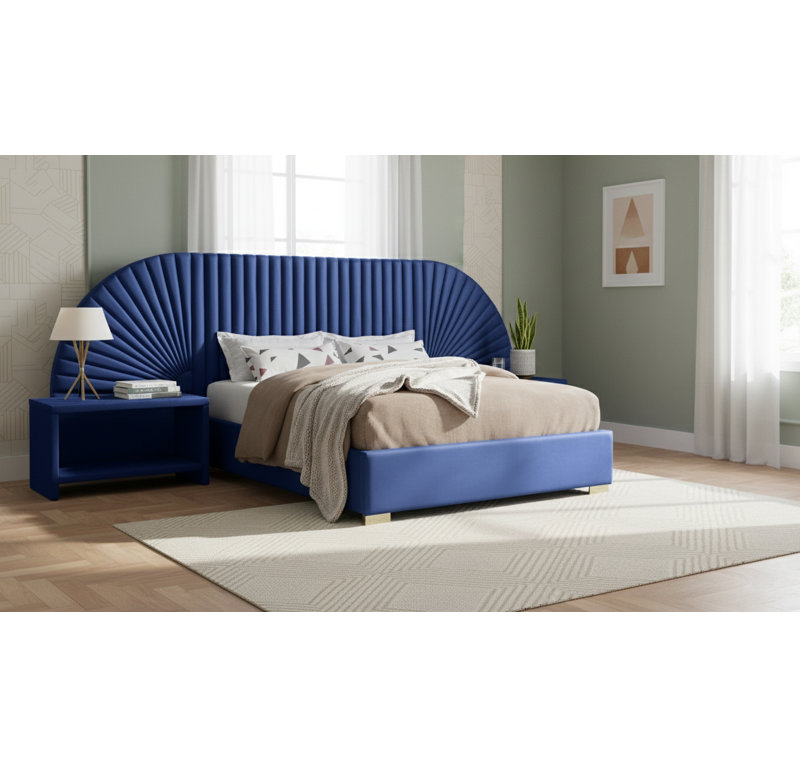 Upholstered Panel Bed, Navy Velvet, King