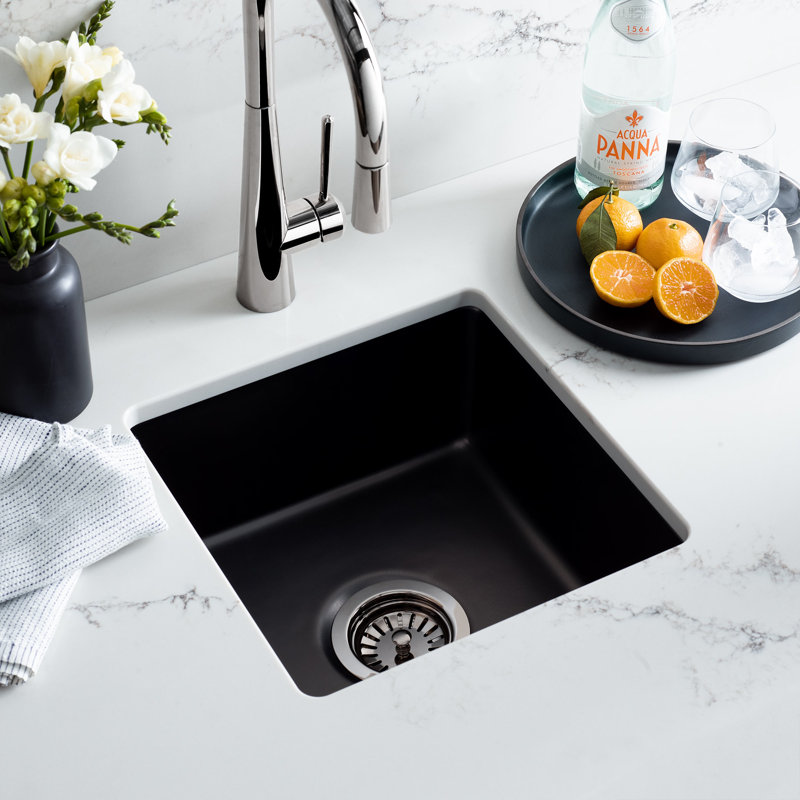Reveler 15.75" Square Undermount Fireclay Bar Sink, Gunmetal