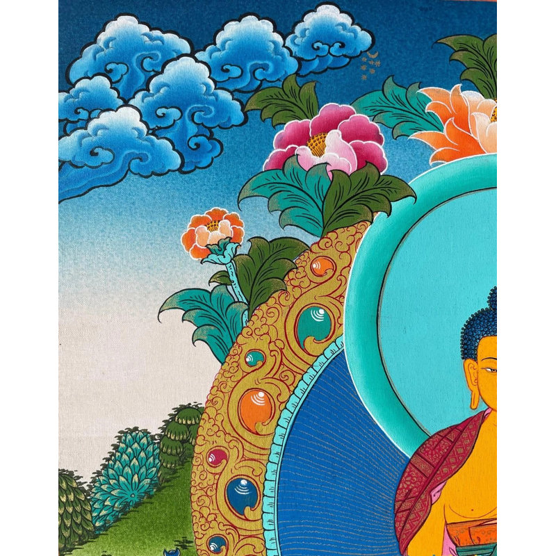 Bouddha Shakyamuni Thangka (Thangka sans brocart) | Acrylique sur toile de coton