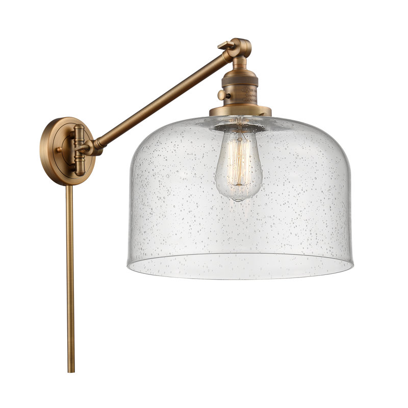 Bell - bras pivotant 1 lumière 12 po, Ampoule incandescente rétro 60 watts, Grainé, Laiton brossé