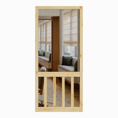 30 in. x 80 in. 5 Lite Universal Unfinished Pine Gauze Mesh Screen Door Slab Front Door Exterior Door