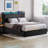 Queen Bed Frame with Lift Up Storage, Upholstered Velvet Bed with LED Lights & Power Outlets, Hydraulic Support, No Box Spring Needed, Black-2127325467-2127325466