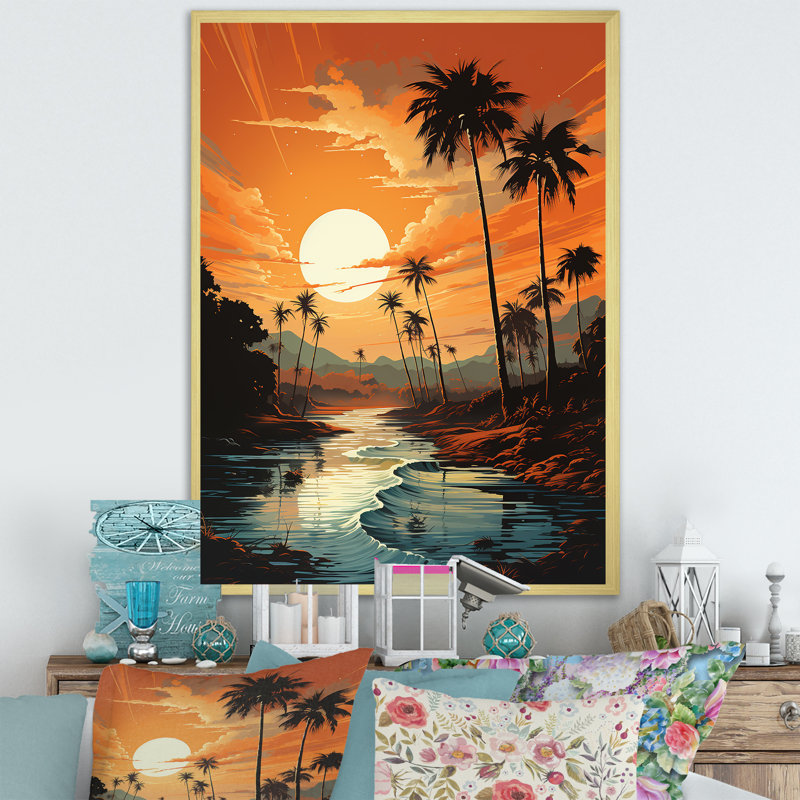 Tangerine, crépuscule tropical, coucher de soleil II, H 44 po x l 34 po x P 1,5 po, Cadre doré simple