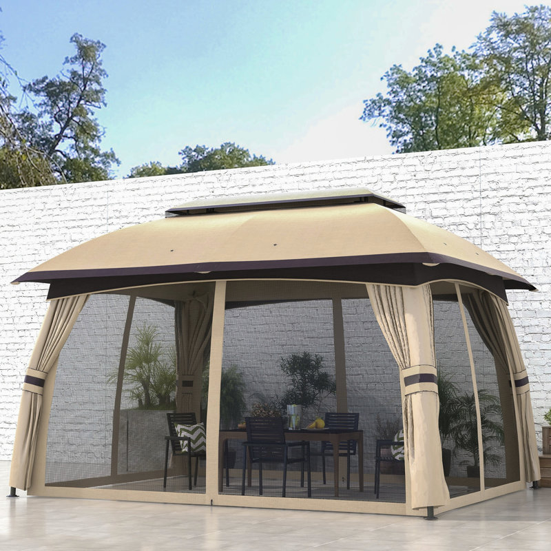 Pavillon de jardin 10 pi x 13 pi avec filet, beige Grande et spacieuse pour 8 personnes. Toit ventilé, jardin à cadre en acier, pelouse, terrasse dans la cour. Assemblage du pavillon de jardin, filet beige. Nécessaire
