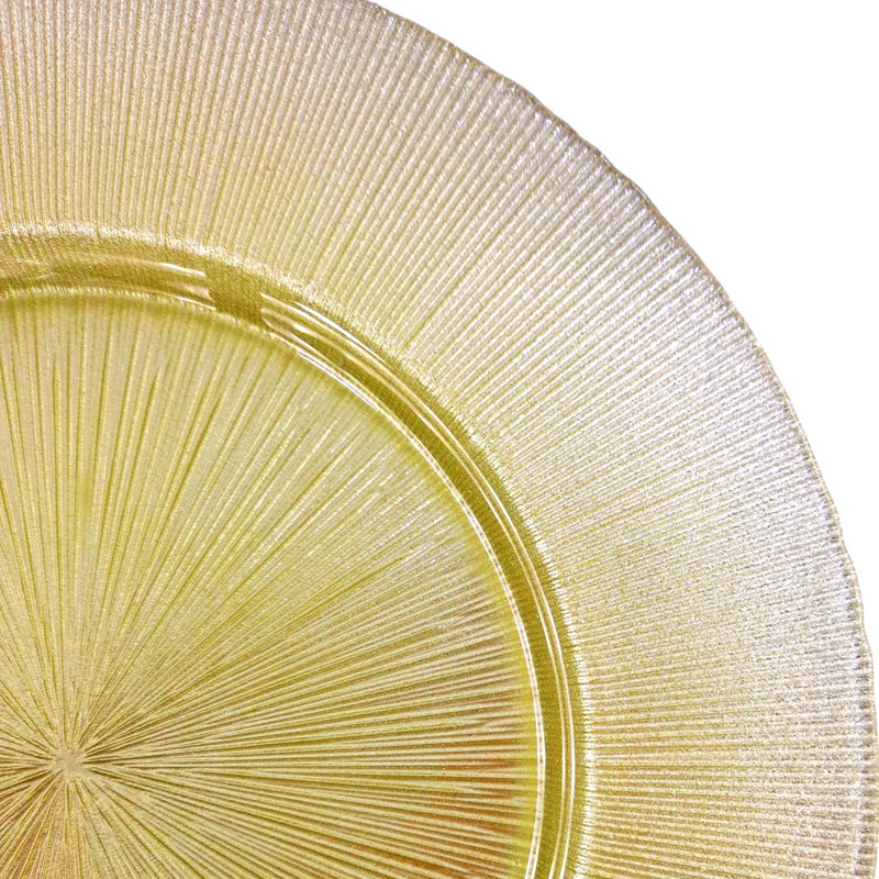 Ritz Glass Striped Charger, Glitter Gold