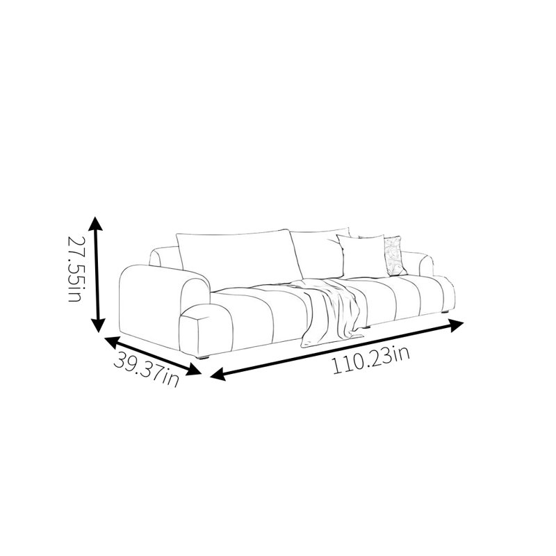 Modern Bean Curd Block Straight Row Sofa, 4, 27.55" H x 110.23" W x 39.37" D
