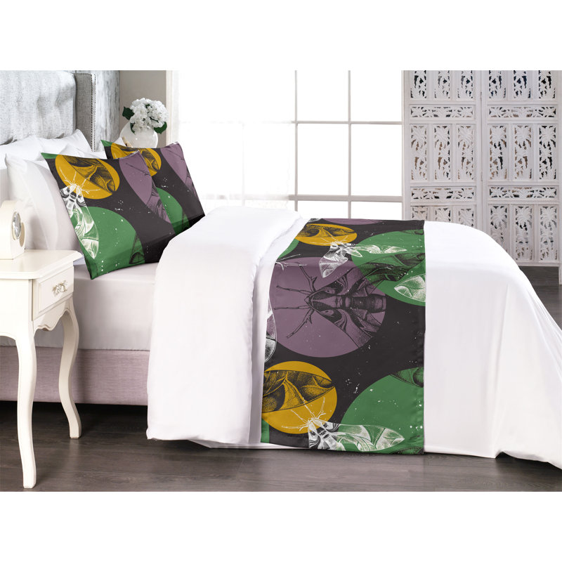 Ambesonne Nature Bed Runner Set Abstract Moth Sketchy Print Orange Pale Lilac, King