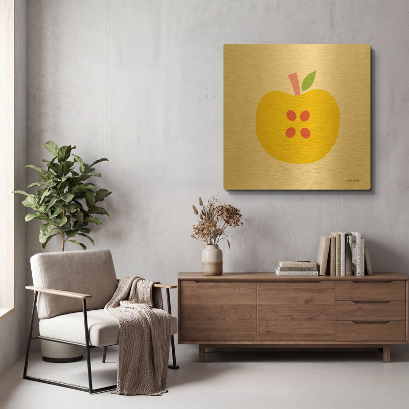«Yellow Apple» par Ann Kelle, art mural en métal doré, 36 po x 36 po, 36 po x 36 po