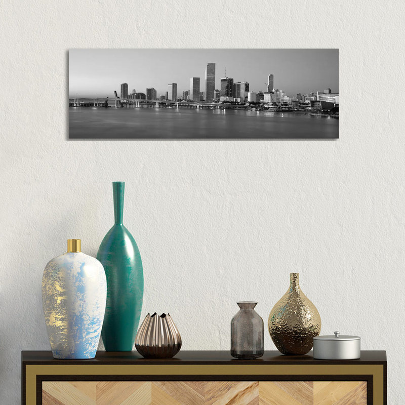 Miami Skyline Cityscape - Wrapped Canvas Panoramic Print, 30.48 cm H x 91.44 cm W x 1.91 cm D