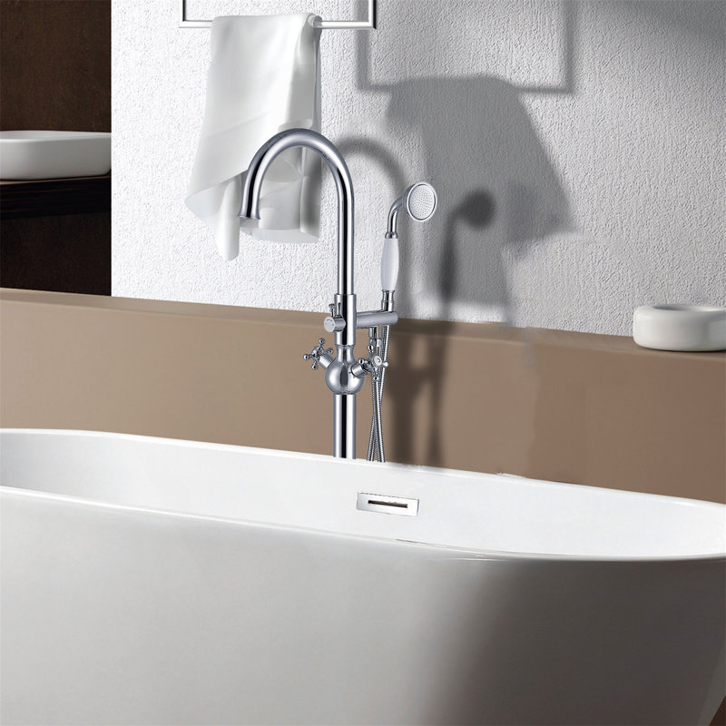 Robinet de baignoire autoportant avec douche à main, Chrome