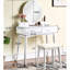 Meuble-lavabo moderne en bois blanc avec tabouret - miroir rond, poignée de tiroir en métal, tabouret de P 12,6 po, l 31,5 po x H 30,24 po.-1076580069