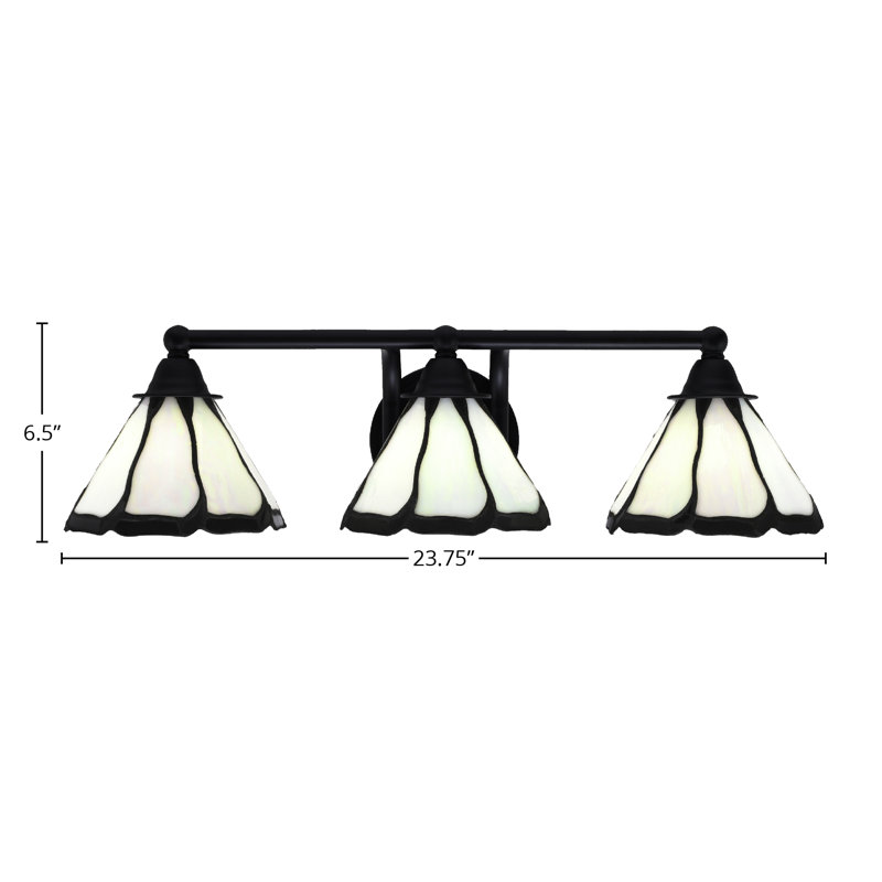 Paramount 3 Light Bath Bar Shown In Matte Black Finish With 7" Pearl & Black Flair Art Glass