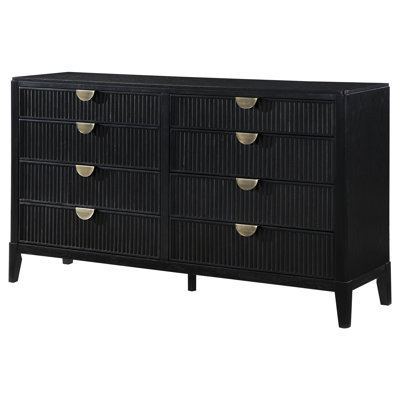 Jack Dresser, 8 Drawers, Gold Tone Metal Handles, Wire Brushed Black Wood