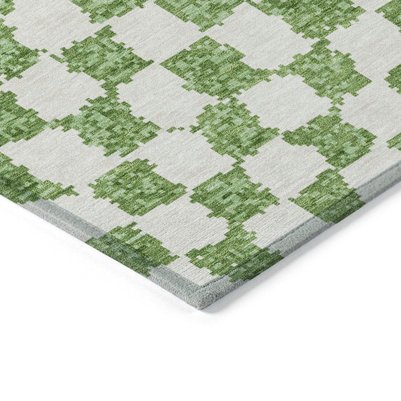 Tapis intérieur / extérieur vert et ivoire lavable 8 pi x 10 pi