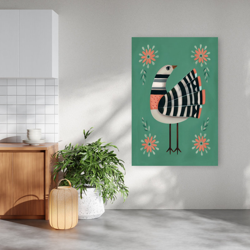«Whimsical Teal Bird», impression d'art mural, 60" H x 40" W