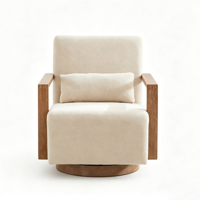 Fauteuil d'appoint pivotant en lin 29,7 po avec accoudoirs ouverts en bois massif l 29,7 po