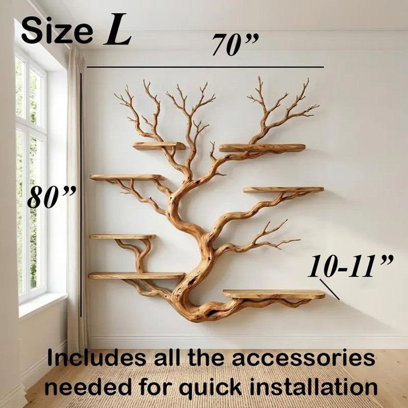 Tree Branch Floating Book Shelves Solid Wood Custom Bookshelf Art