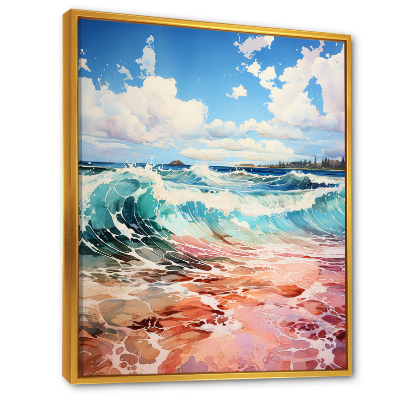 «Tropical Beach Waves Fusion III», reproduction sur toile, H 40 po x l 30 po x P 1,5 po, Cadre flottant doré