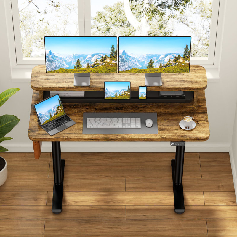 Bureau de jeu à hauteur ajustable Home Office, Brun / Noir, 52.9" H x 47.2" W x 23.6" D