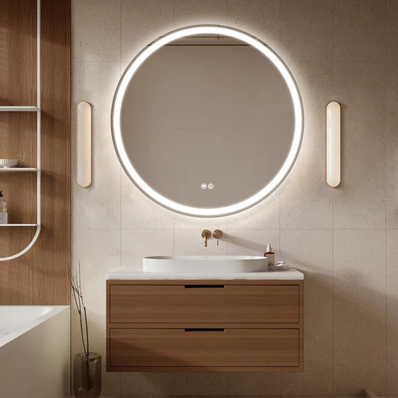 Round 3-Color Temperature Anti-fog LED Bathroom Mirror with Backlight and Front Lighting, Shatterproof, UR Approved and LTL Professional Certified