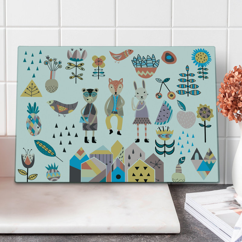 Ambesonne Cartoon Cutting Board Large Size Fox Bunny and Bear Multicolor