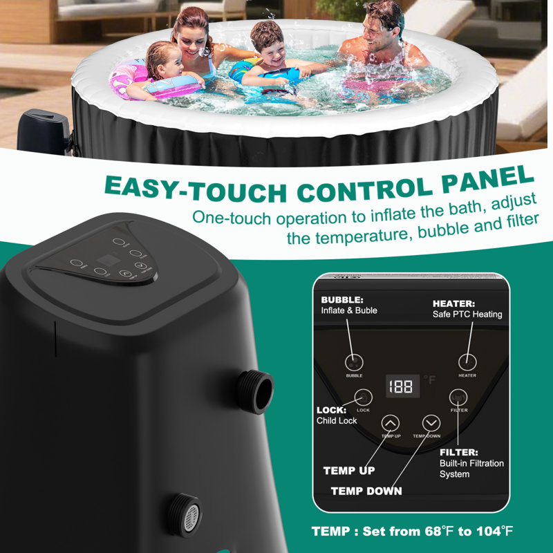 CQYG Hot Tub - Portable Inflatable Hot Tub, 2-6 Person Hot Tub Outdoor Spa with Bubble Jets and Heater Pump, Filter, 5 Person