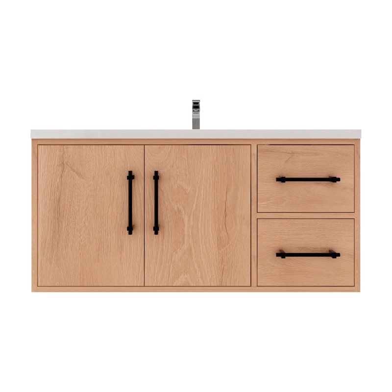 Victoria 41.7 " W Wall Mounted 1 Single Vanity Bathroom Vanity With Acrylic Top, Oak