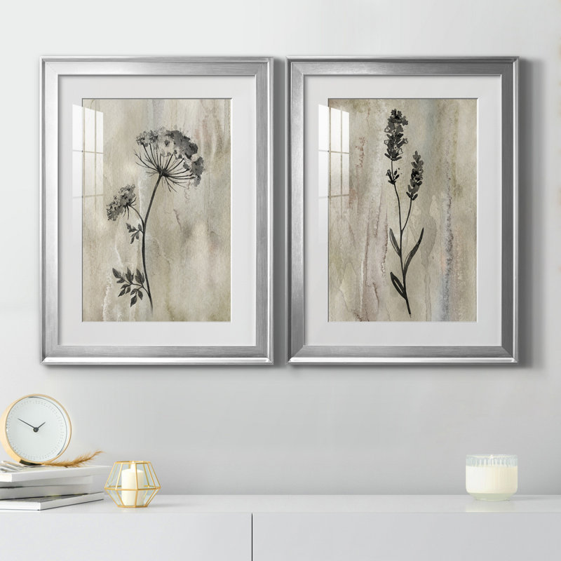 «Sumi-e Silhouette I», ensemble de 2 reproductions d'art, Impression encadrée, H 30,5 po x l 85 po, Argent argent