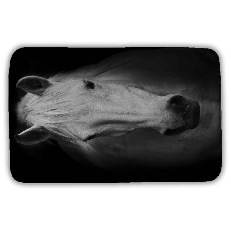 Monochrome horse Bath Mat with Non-Slip Backing - Quick Dry Memory Foam Bathroom Rug - Absorbent - Modern Plush Spa-Style - Machine Washable
