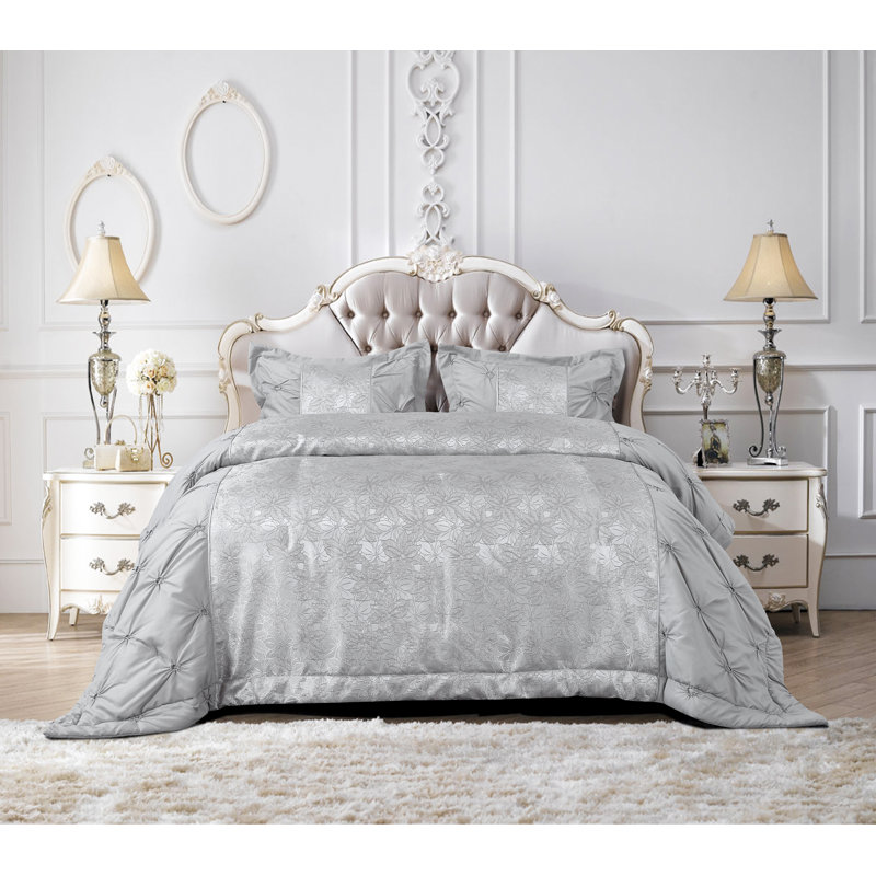 Choy Bedspread with Pillowcases, 240 x 250 cm Bedspread - 2 Pillowcases, Silver