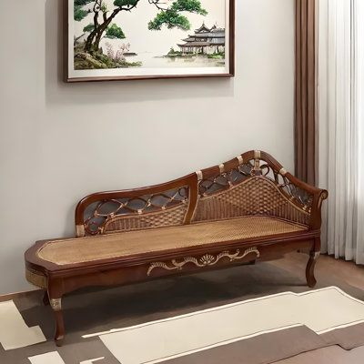 Chaise longue en rotin naturel sculpté en bois massif