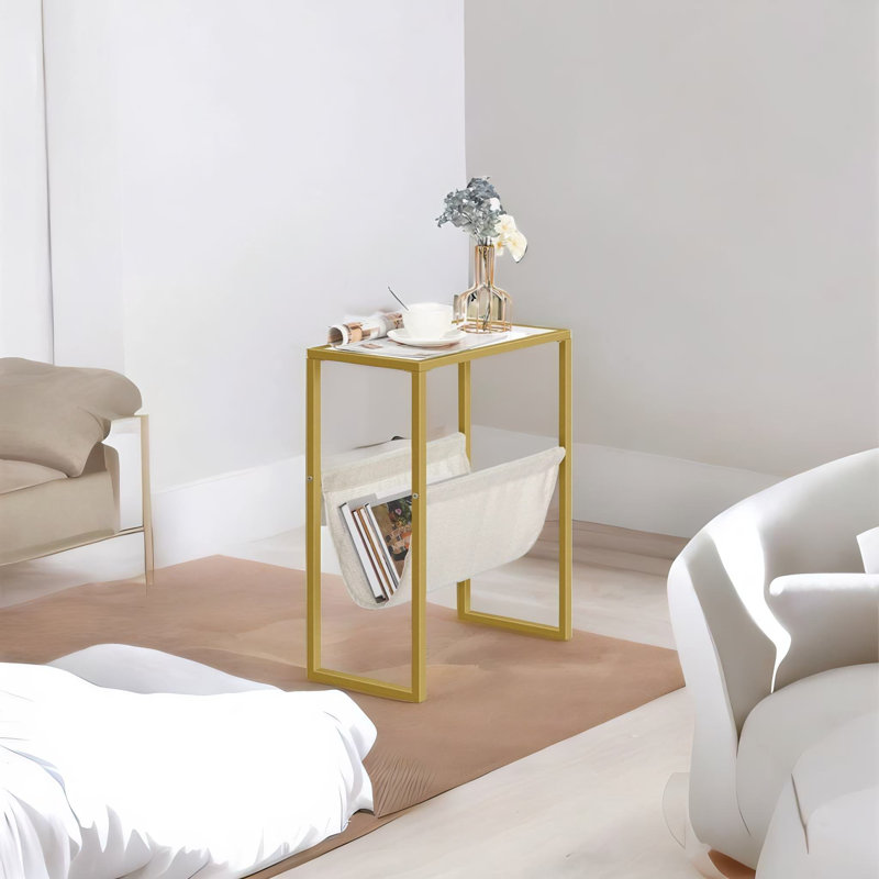 Menezes Gold Bedside Table, Small Side Table, Narrow Bedside Table, End Table, Slim Bedside Table