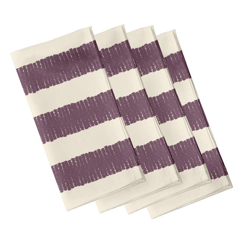 Lourenco Polyester Striped Square Napkin, Purple/Cream