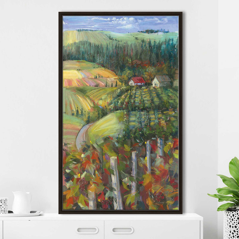 «Quiet Farm Field» par Carol Rowan - Peinture, H 51,5 po x l 31,5 po x P 2 po, Cadre flottant espresso