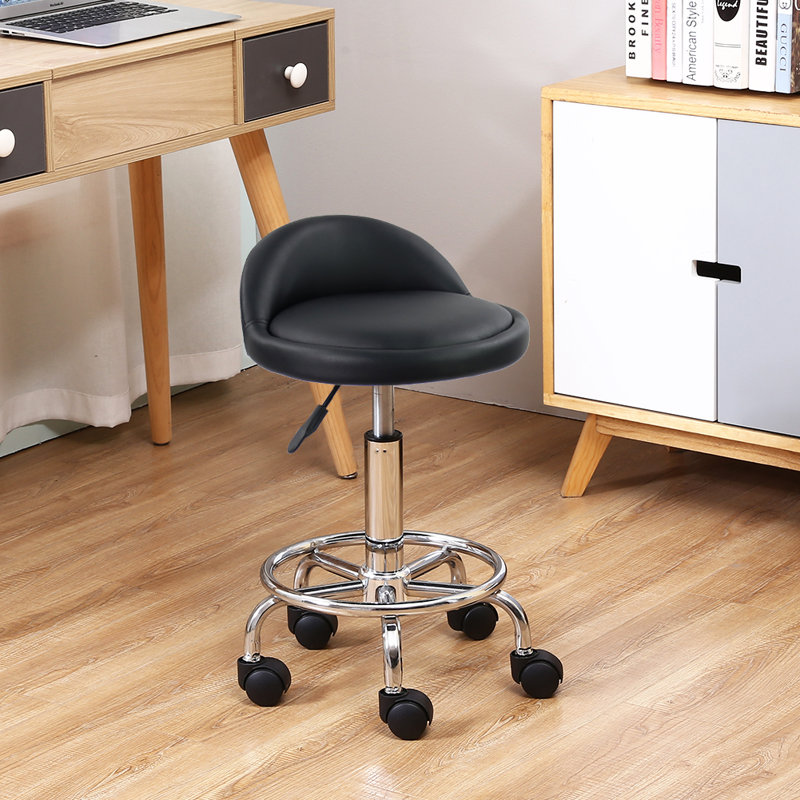 Backed Adjustable Height Ergonomic Lab Stool with Footring Wheels, Black